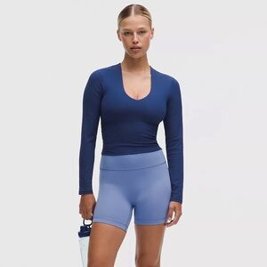 Lululemon All It Takes V Neck Long Sleeve Rib Nulu B-D Cup Clubhouse Blue Size 6